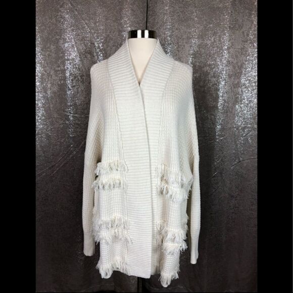 Ann Taylor fringe cardigan sweater cream medium - Picture 1 of 5